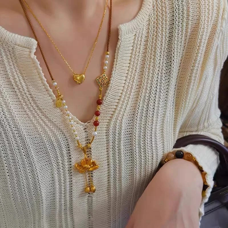 铜合金项链 步步生莲莲花流苏新中式国风长款项链女款2025新款