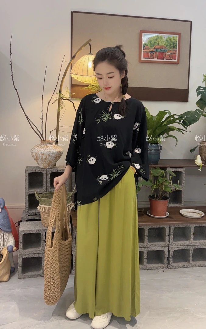 国风【绵绸上衣】新中式圆领宽松禅意遮肉显瘦人造棉清爽不贴肤休闲