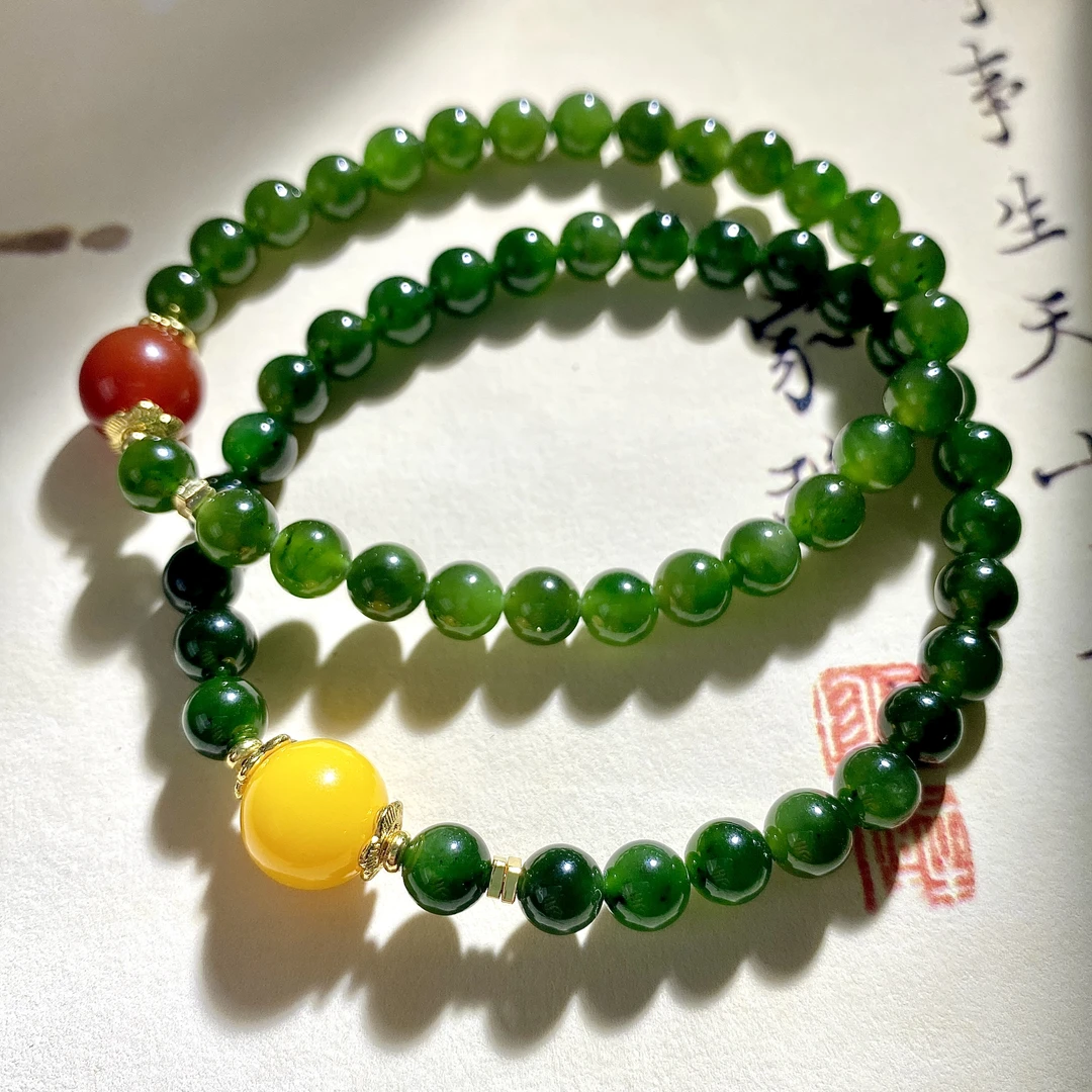 天然和田玉碧玉手串6mm搭配南红玛瑙百搭大气多样性发一WL618