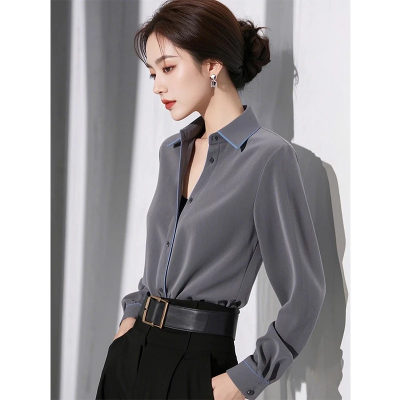 2025春季洋气独特别致高级感上衣设计感小众百搭气质减龄灰色衬衫