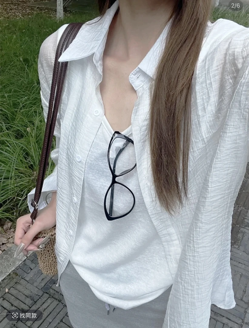 2025感肌理长袖春夏宽松气质高级净版衬衫女休闲防晒空调衬衣