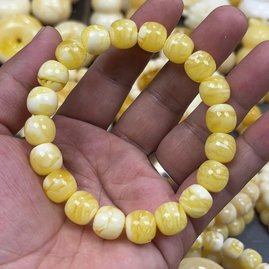琥珀未镶嵌手串同料焦皮虎皮纹老邢手串11mm