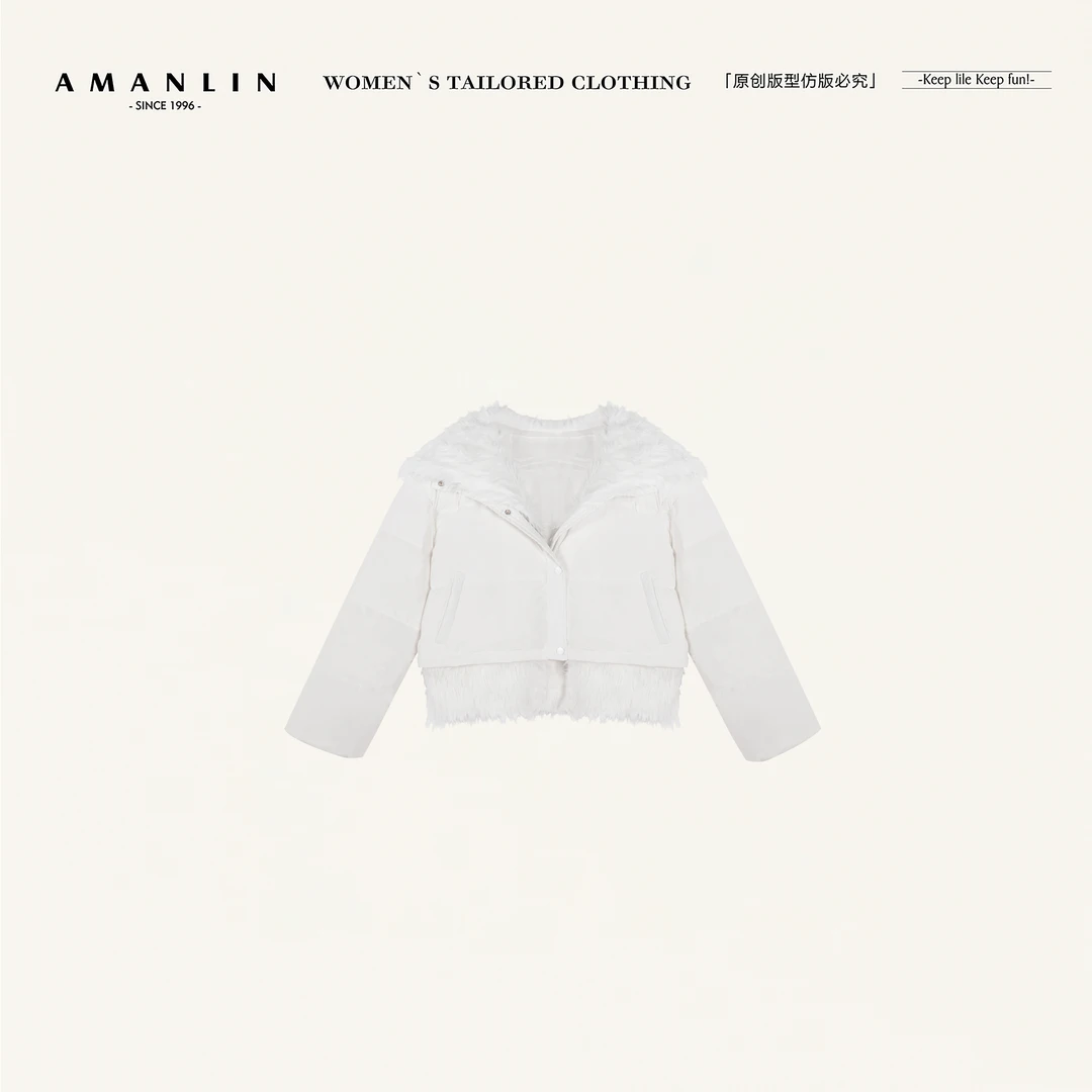 AMANLIN/阿谩琳琥珀流光韩版翻领仿绒丝棉服短款棉衣S602583