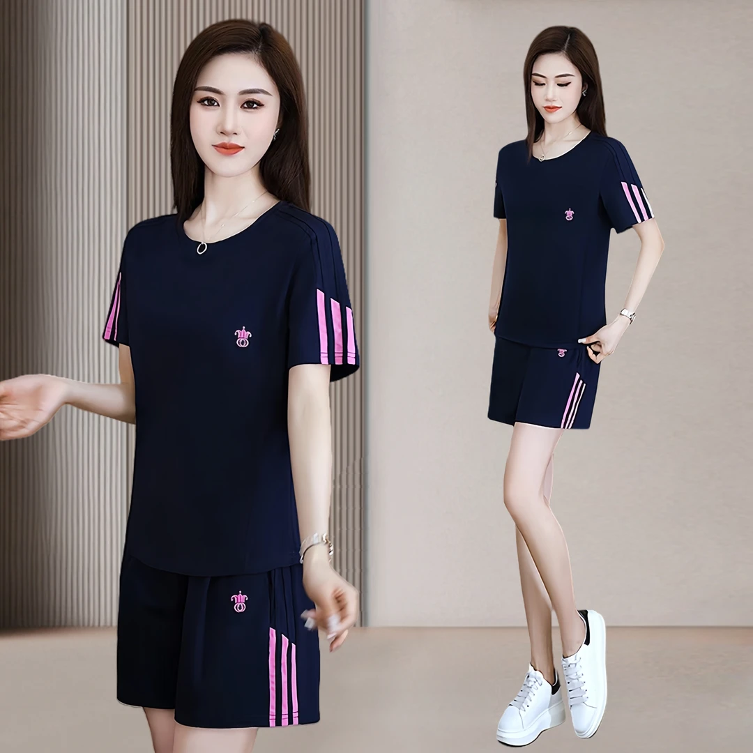 2025夏季显瘦时尚洋气渐变丁达尔风休闲气质运动减龄短裤减龄套装