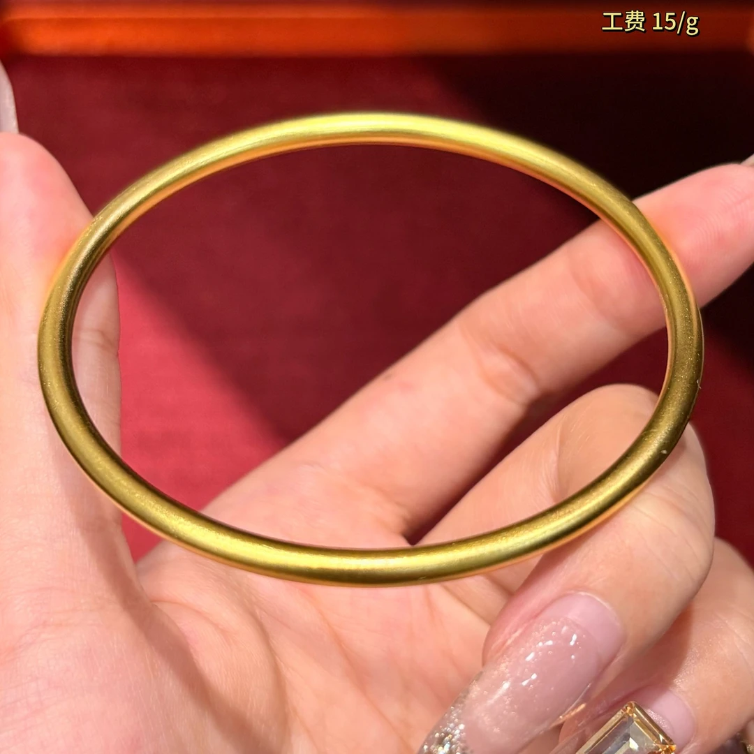 旭日珠宝古法传承素圈黄金手镯999足金简约时尚实心纯金镯子正品