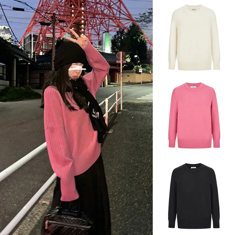 MosesQueen/魔西女王 圆领套头毛衣女宽松打底秋冬简约百搭针织衫