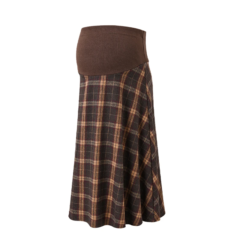 孕妇春秋大码小个子裙子遮胯托腹格子毛呢半身裙冬季打底裙A字裙