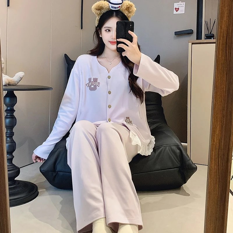 新款秋冬季保暖月子服产后哺乳衣喂奶孕妇睡衣女家居秋冬天中厚款