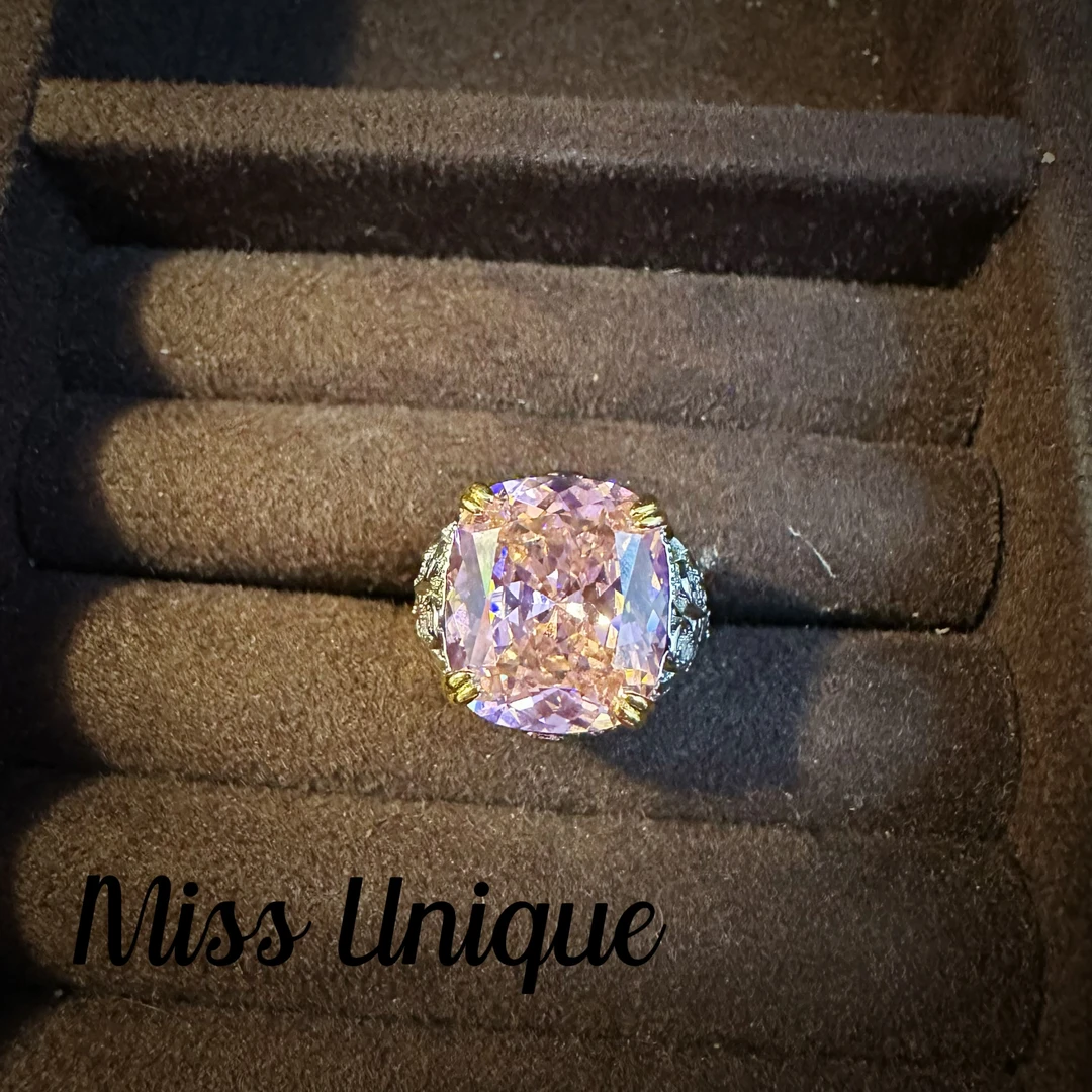 C3358蜂巢切粉色方糖戒指