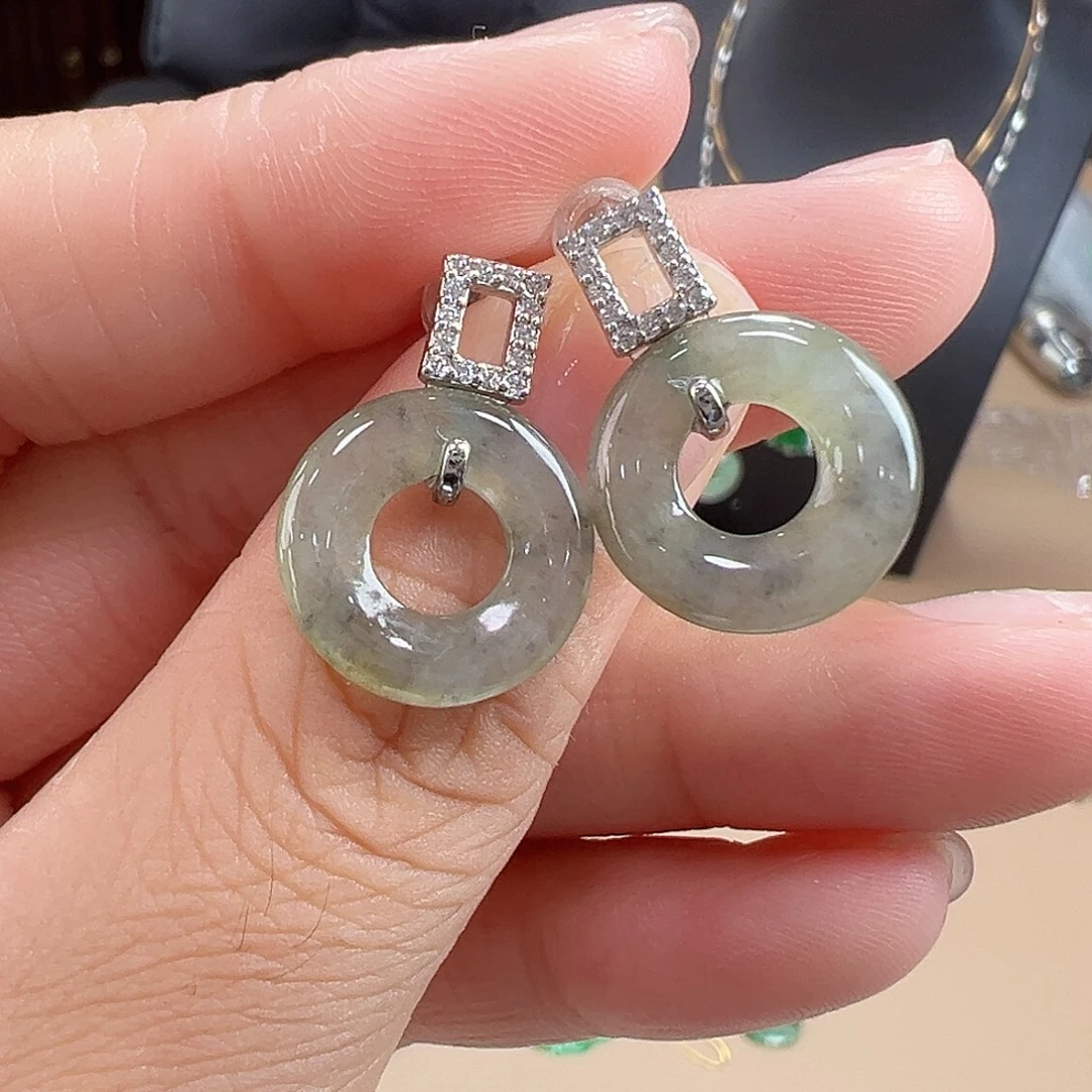 翡翠银S925镶嵌耳饰耳饰36