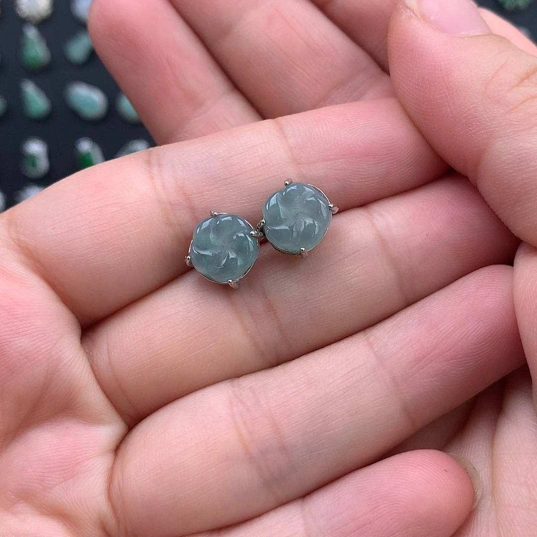 翡翠银S925镶嵌耳饰耳饰925