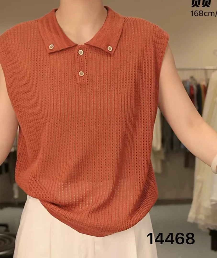 14468（部分无水洗唛，介意慎拍）WANGDAN新款镂空翻领设计款背心
