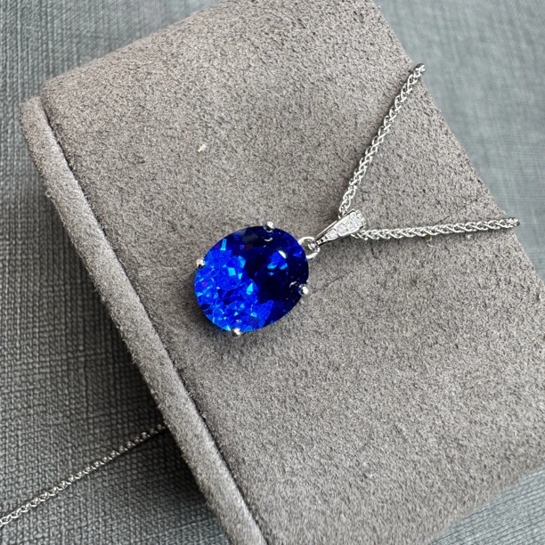 吊坠925银 斯里兰卡高矿丝绒感艳蓝级蓝小腰大鸽子蛋女神高订款77