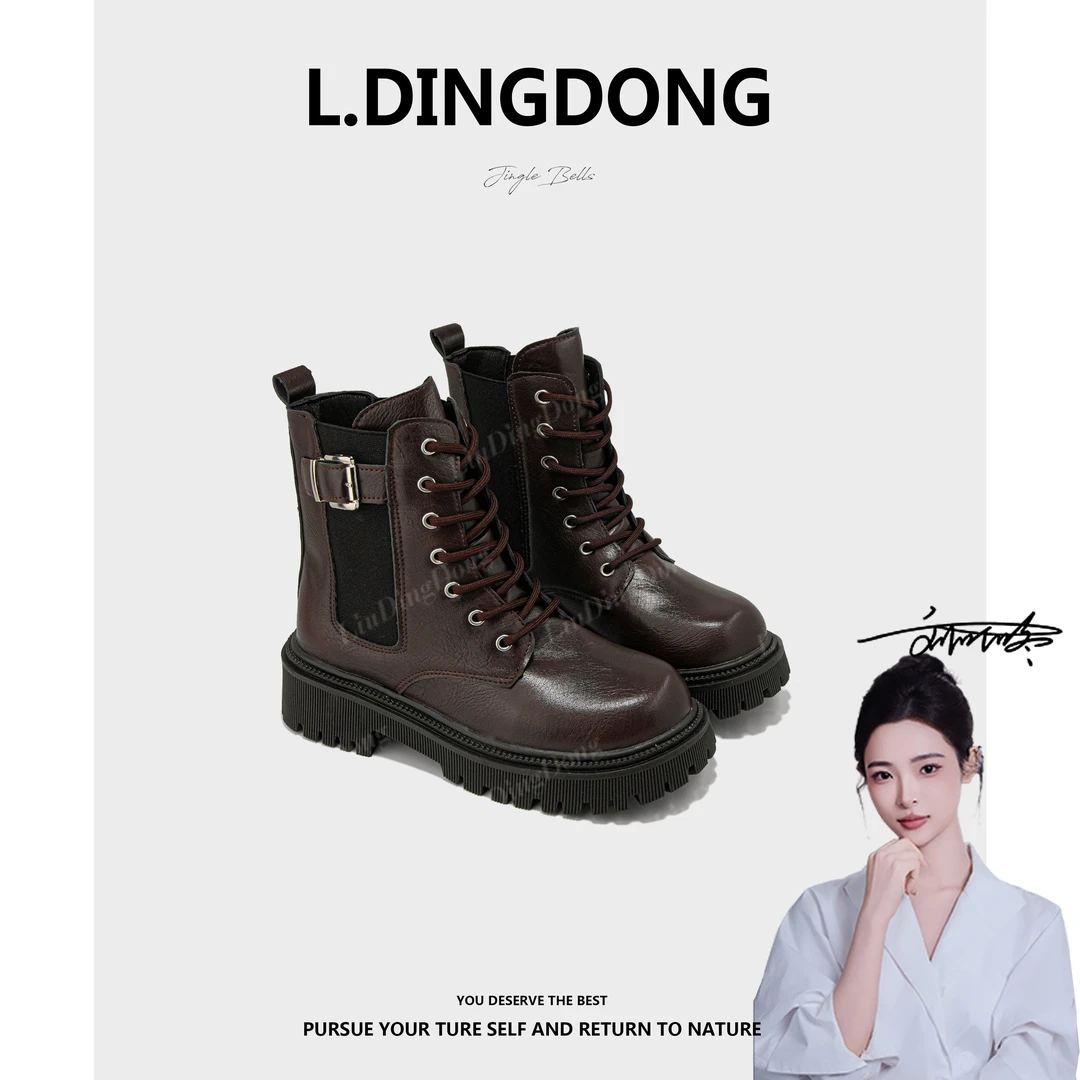 【刘叮咚女鞋】2024春秋冬新款网红时尚厚底加绒棉防滑休闲马丁靴