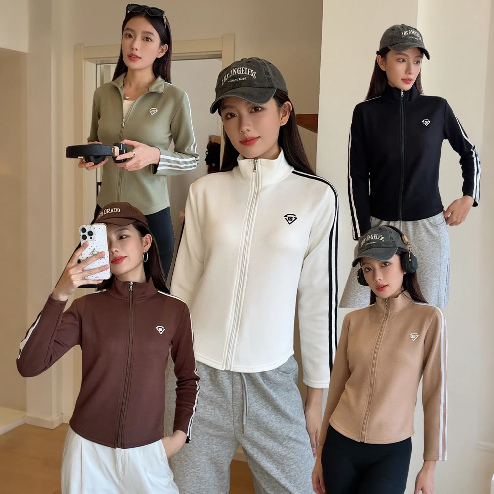 轻盈舒适~蓄暖保温百搭显瘦印花上衣女秋季设计感立领瑜伽外套