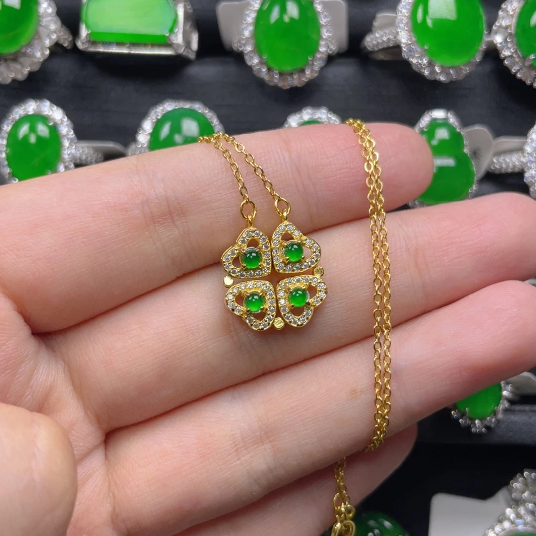 翡翠银S925镀金镶嵌颈饰