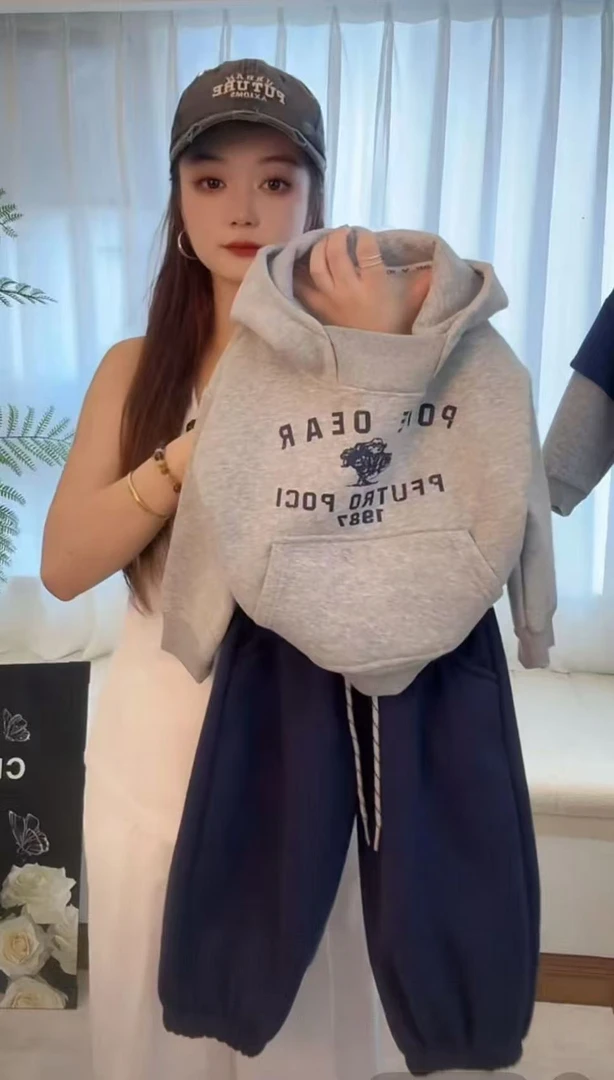 【加绒连帽】2025秋冬新款洋气儿童休闲韩版时尚男女童连帽套装