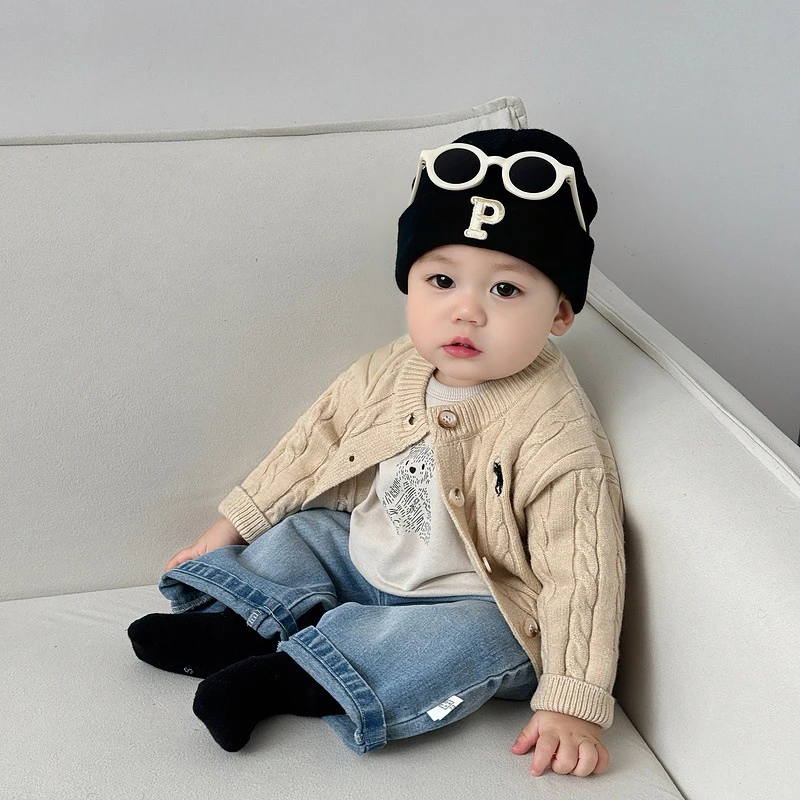 男童春季套装洋气婴儿裤子刺绣毛衣秋款宝宝休闲针织开衫百搭外套