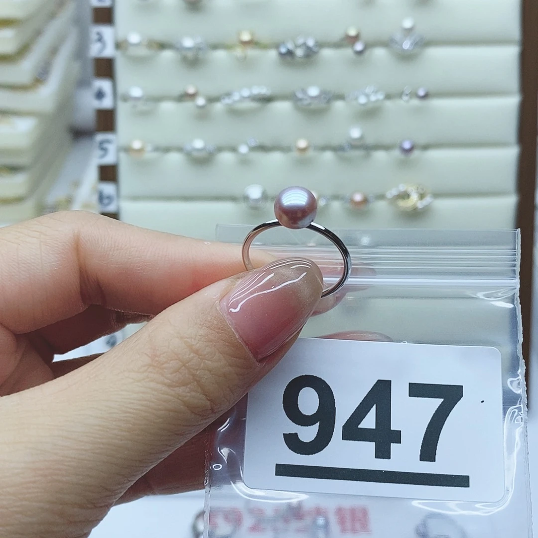 淡水珍珠戒指银S925镶嵌蘑****内947