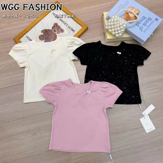 WGG-1253-儿童女童时尚休闲宝宝夏季女宝泡泡圆领袖韩版T恤衫