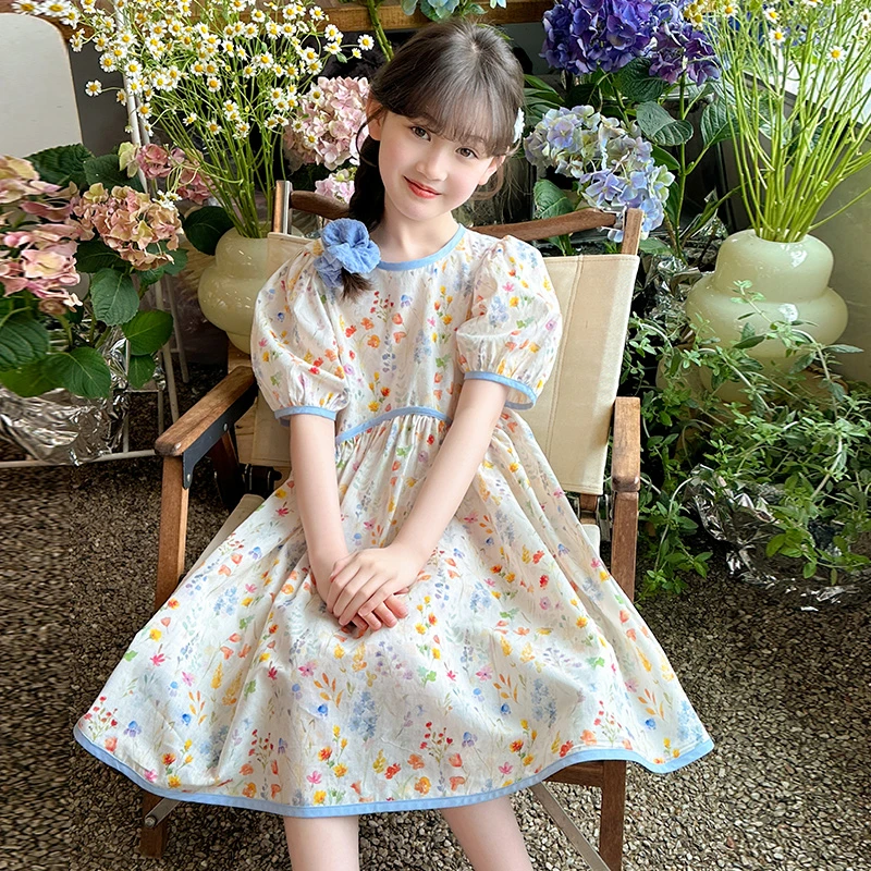 印花女童宽松碎花长裙法式女孩连衣裙-SQ1165法式碎花