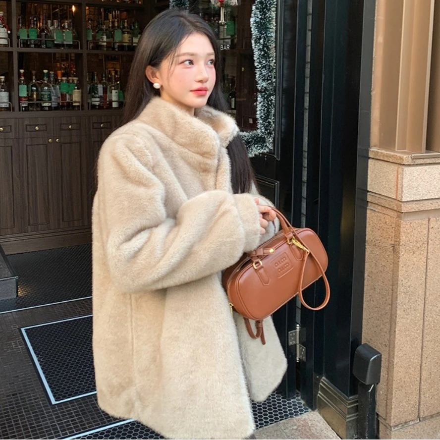 法芬图皮草外套女2025秋季环保水貂绒毛一体中长款宽松加厚毛毛大