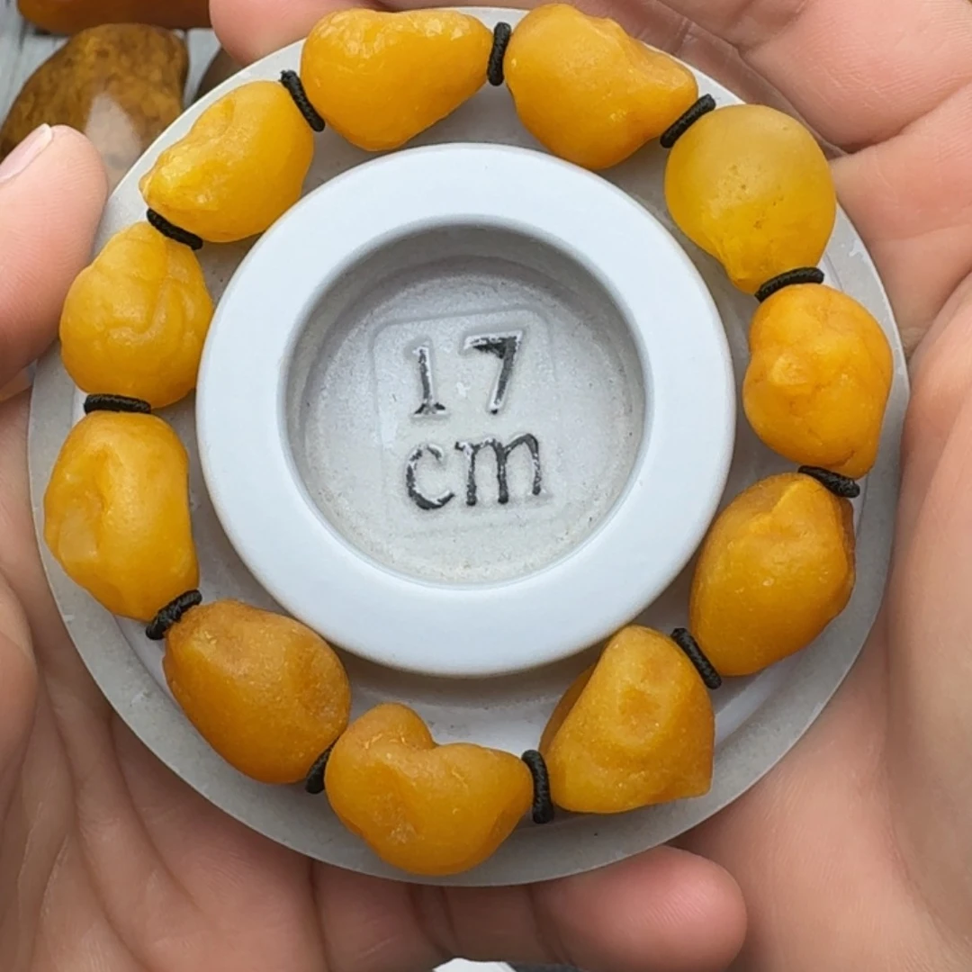 蜜蜡珠宝奇石足银镶嵌天然蜜蜡海飘手串