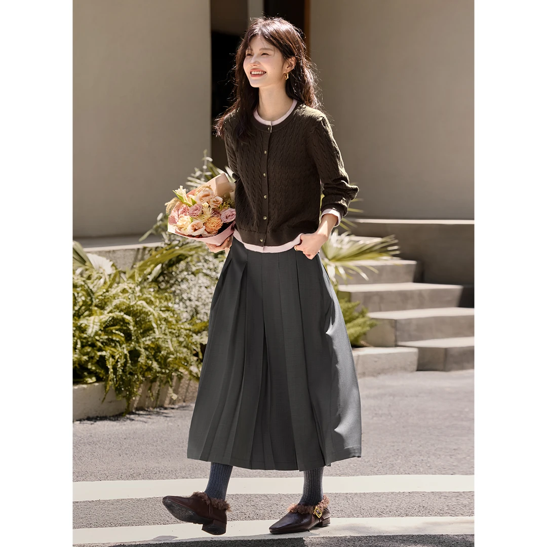 XWI/欣未【云感亲柔拼色针织衫】2025秋通勤假两件毛针织衫5476