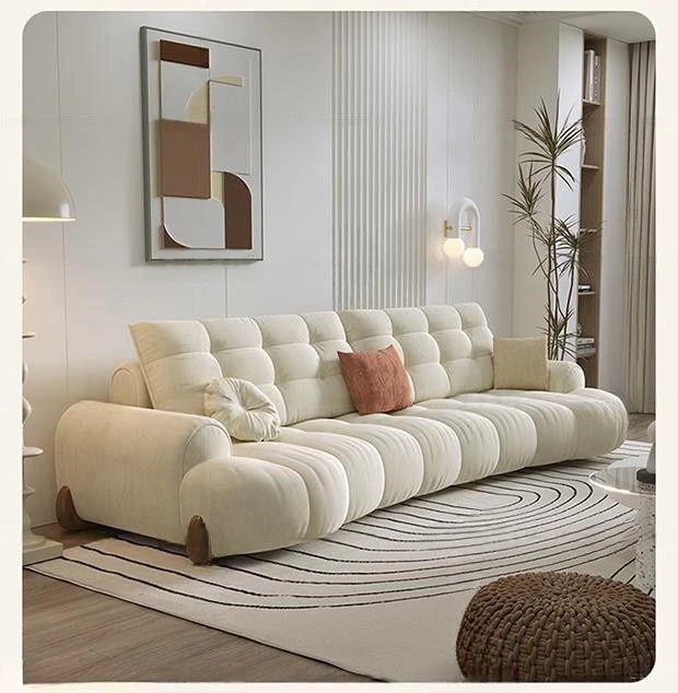 2025新款沙发奶油风布艺客厅意式简约小户型弧形直排钢琴键沙发