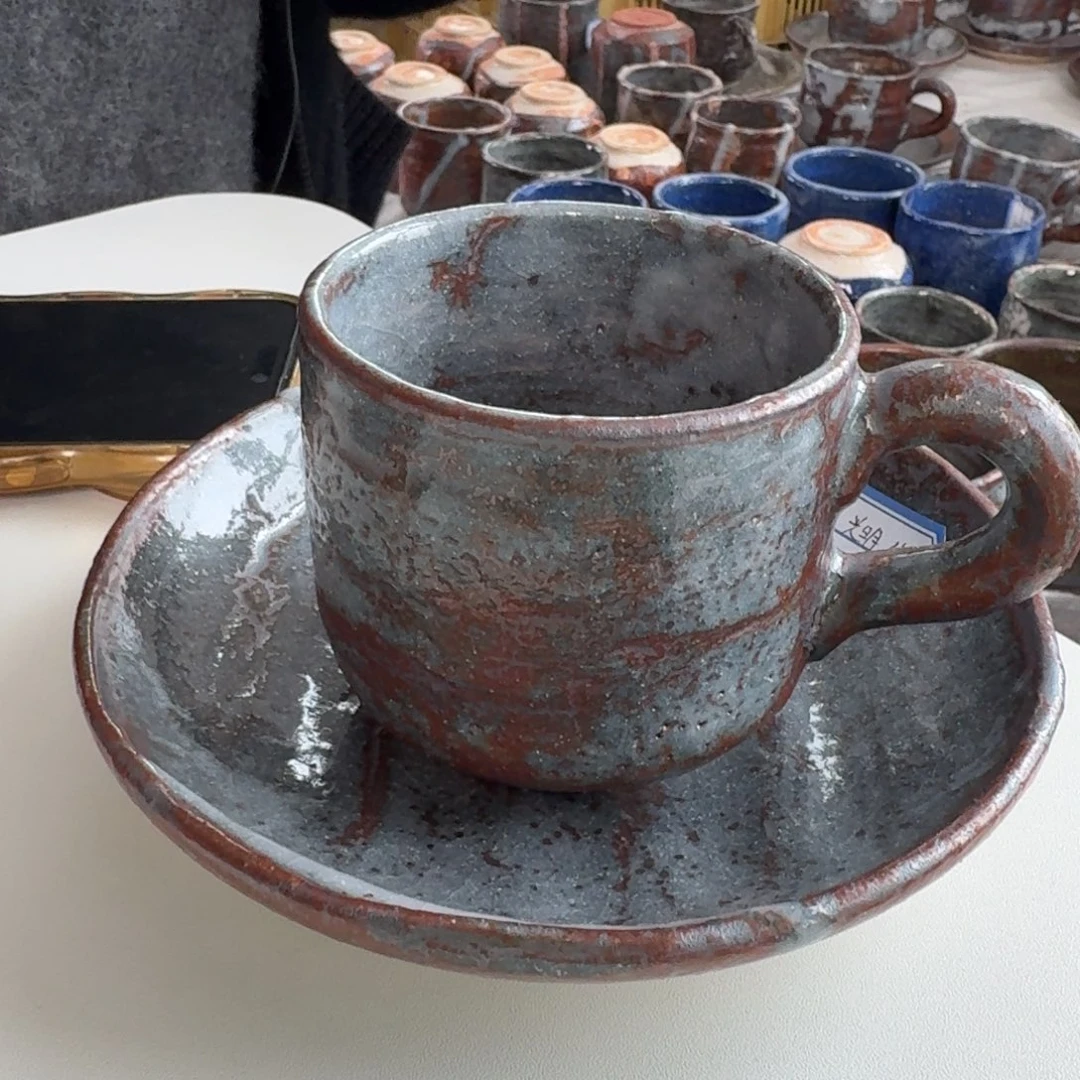 瓷片志野烧作家款咖啡杯碟