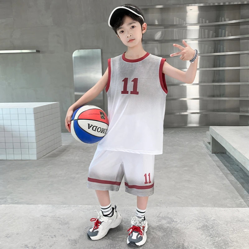 男童速干运动套装夏季薄款2025新款儿童篮球服夏装男孩背心球服潮