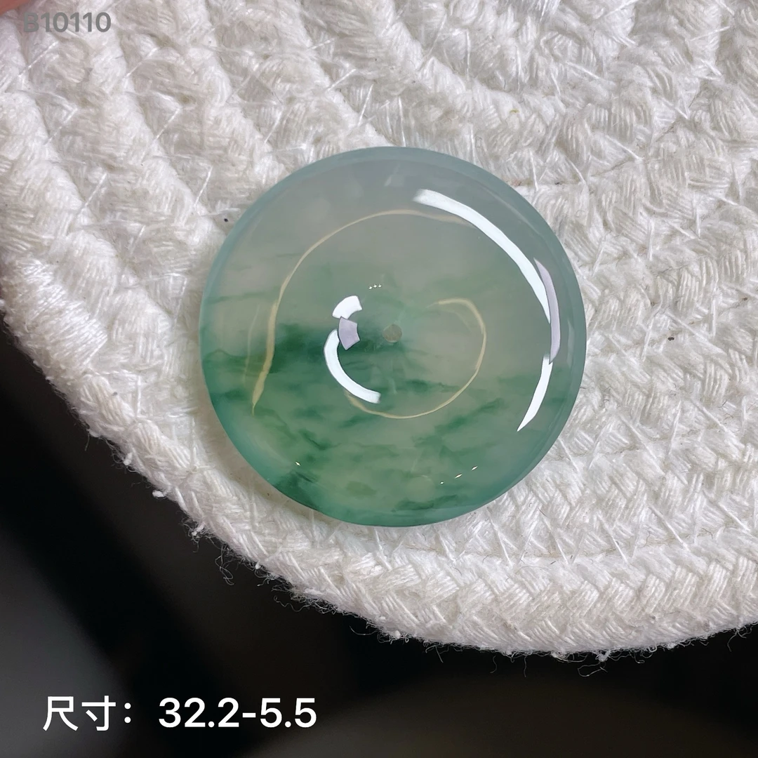 冰种飘蓝花半山水缅甸翡翠平安扣项链挂件吊坠