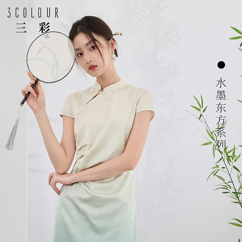 【品牌福利】三彩【影青釉里】2024夏季新款新中式连衣裙盘扣dbq