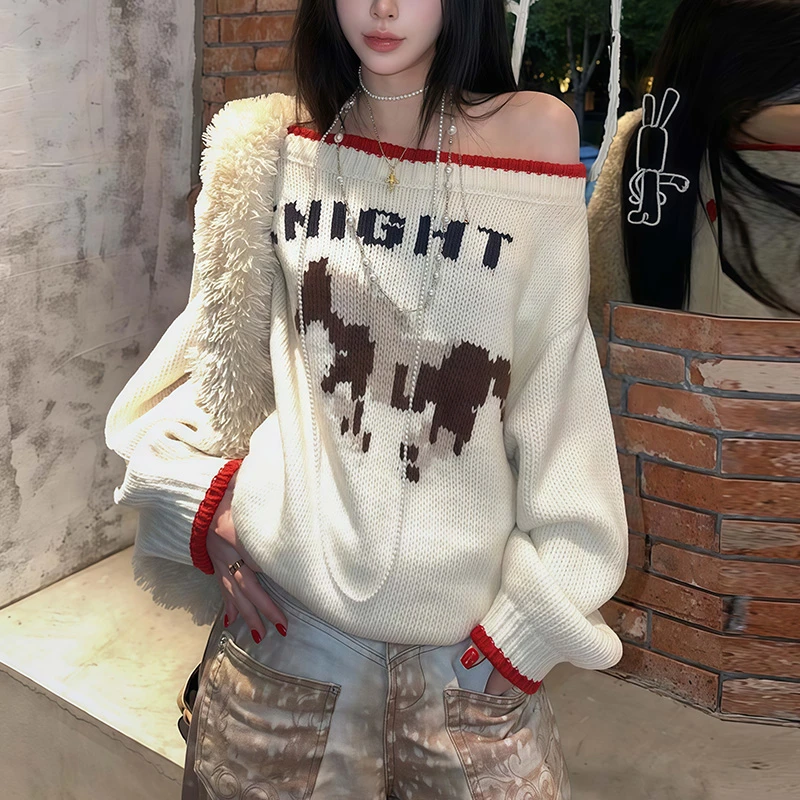 软糯慵懒风上衣小众不撞款高级感超好看米黄色小马2025冬季针织衫