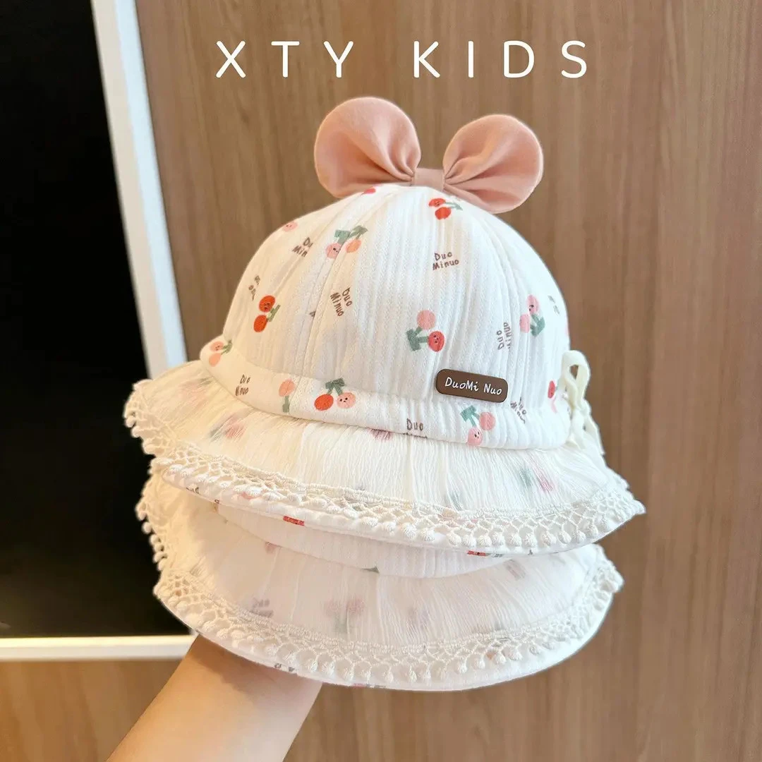韩版女童渔夫帽秋冬季碎花蝴蝶结洋气出游儿童宝宝遮阳盆帽婴儿帽