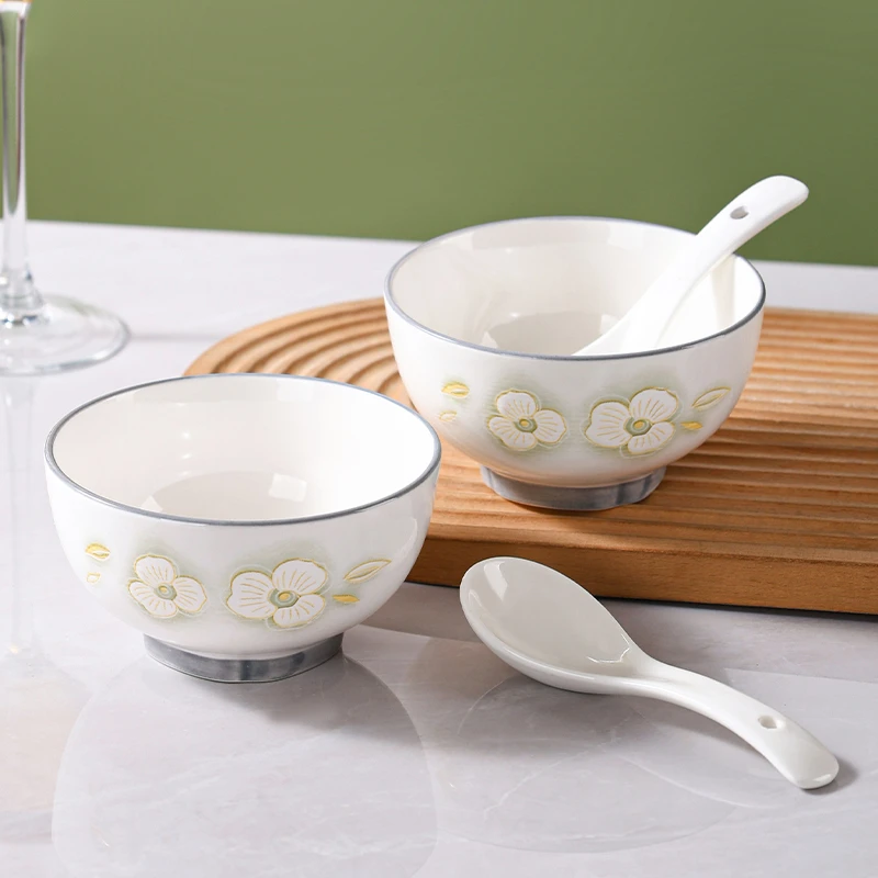句途金枝玉叶4件套（2碗2勺）米饭碗吃饭碗防烫家用釉下彩陶瓷餐具