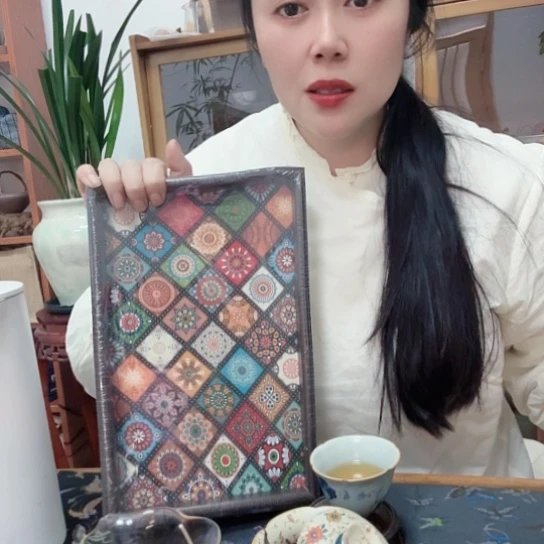 羊羔毛中古风实木茶盘收纳盘