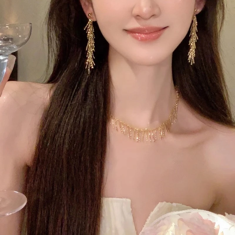 椿屿波光粼粼长款流苏麦穗耳环女轻奢小众高级感时尚气质耳钉耳饰