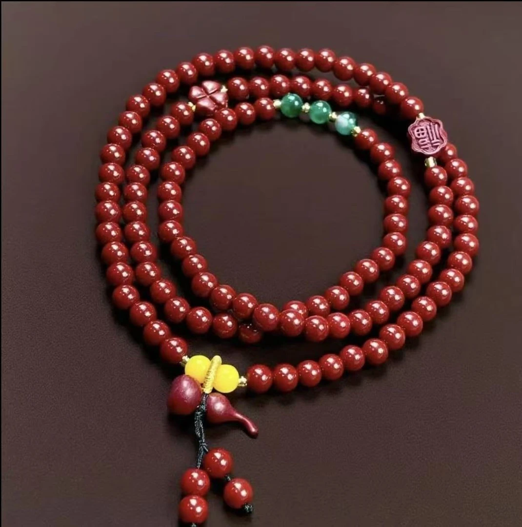 天然辰砂S0989朱砂葫芦手串