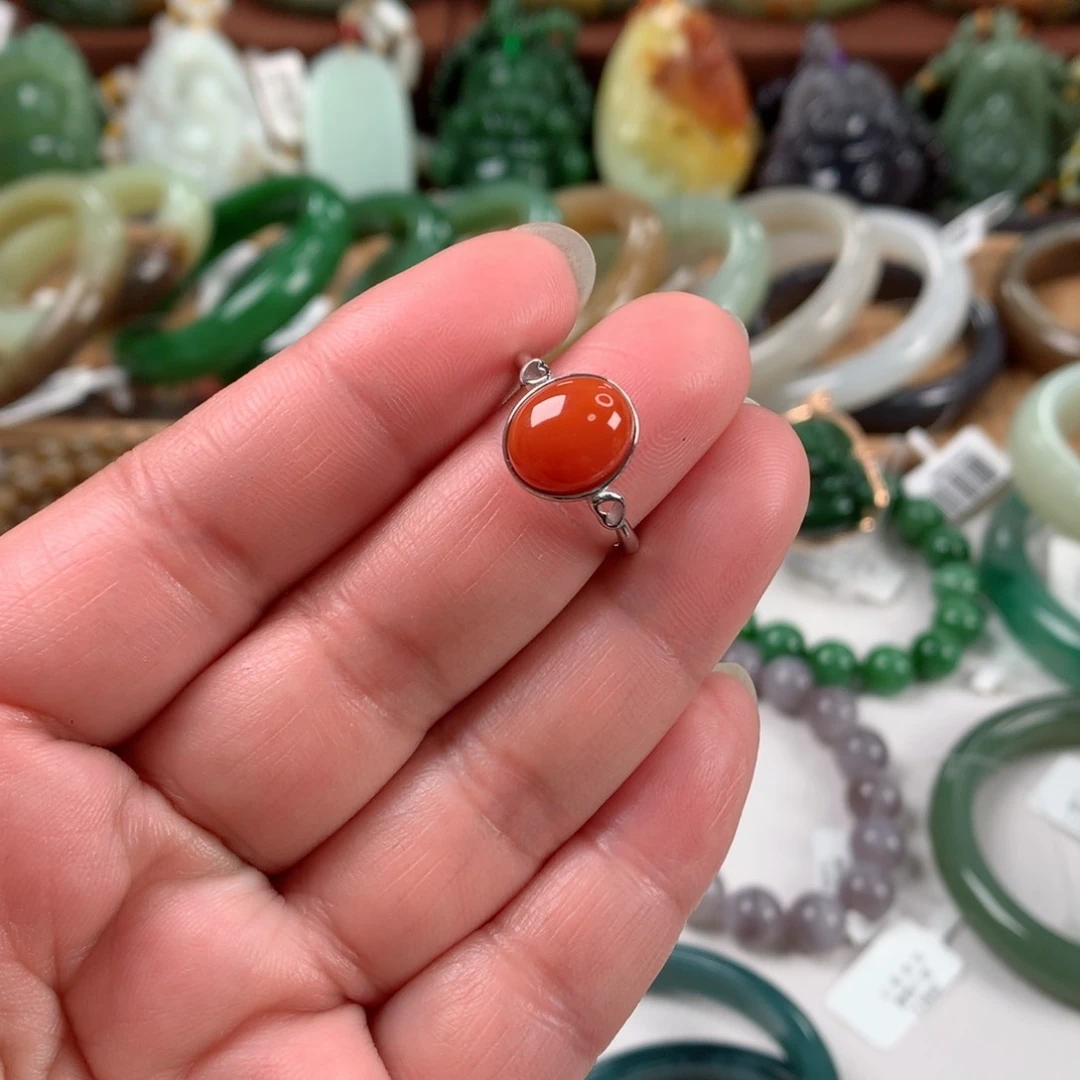 南红玛瑙戒指银S925镶嵌随*