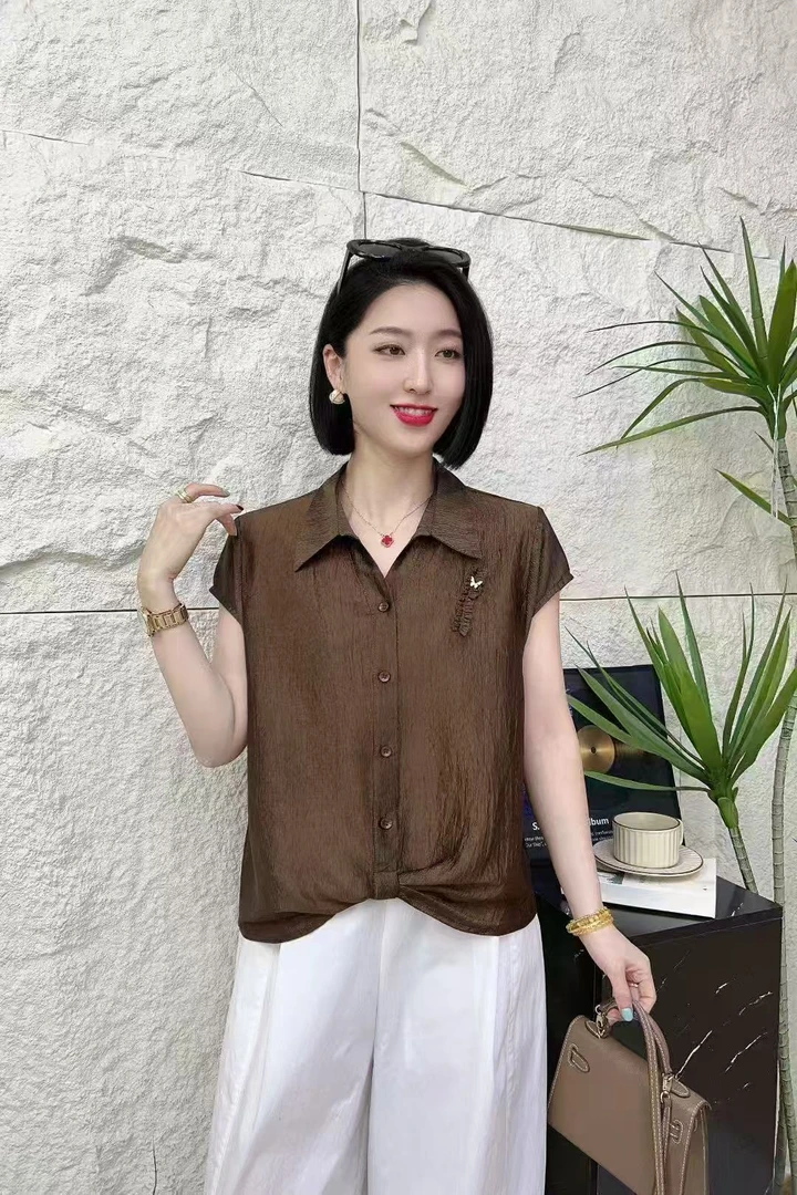 VA660（聚水潭）翻领常规薄款短袖衬衫休闲宽松显瘦时尚女士衬衫