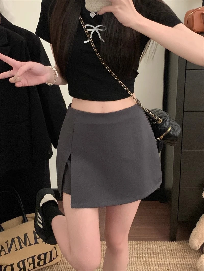 春夏季2025新款百搭高腰小个子半身裙设计感开叉西装短裙显瘦裙子