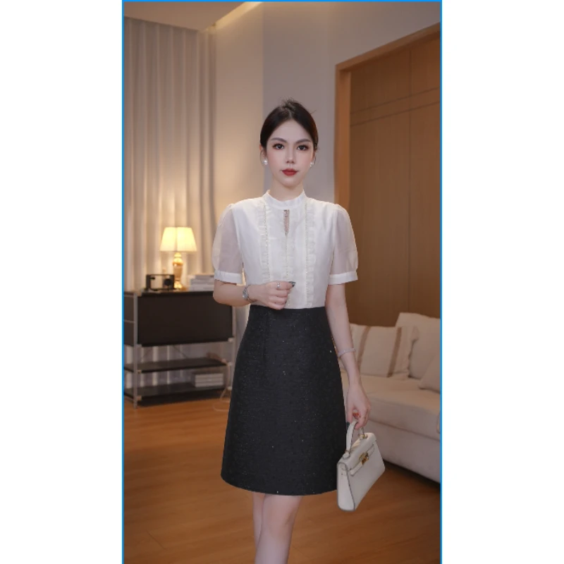 【蒂妮佳原创女装】9500夏季新款气质收腰短袖显瘦连衣裙