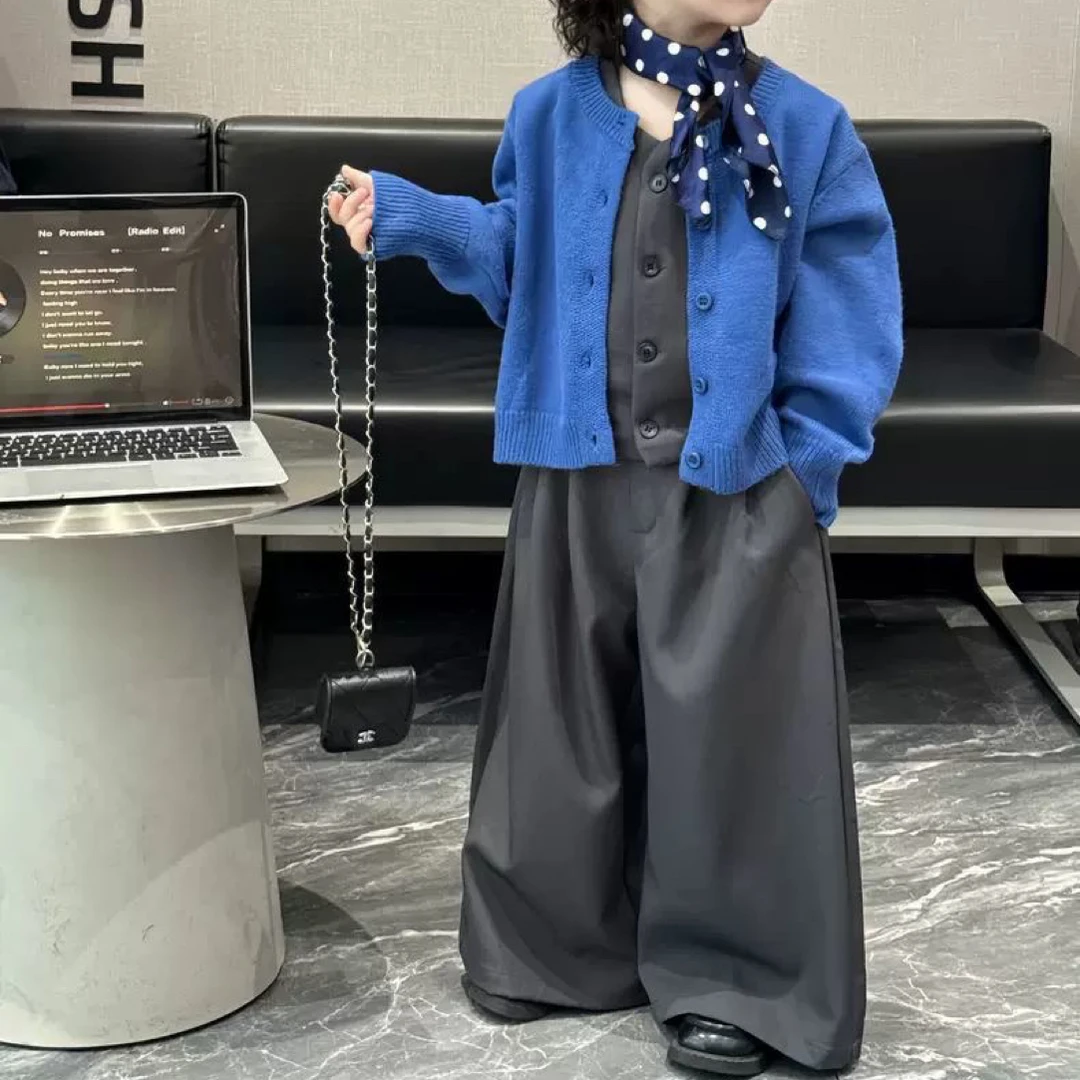 男童毛衣儿童针织衫春秋装2025新款休闲蓝色上衣女孩宝宝痞帅衣服