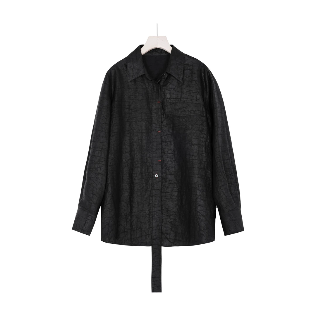 肖肖分享 桑蚕丝/龟裂纹香云纱/（飘带衬衣）940