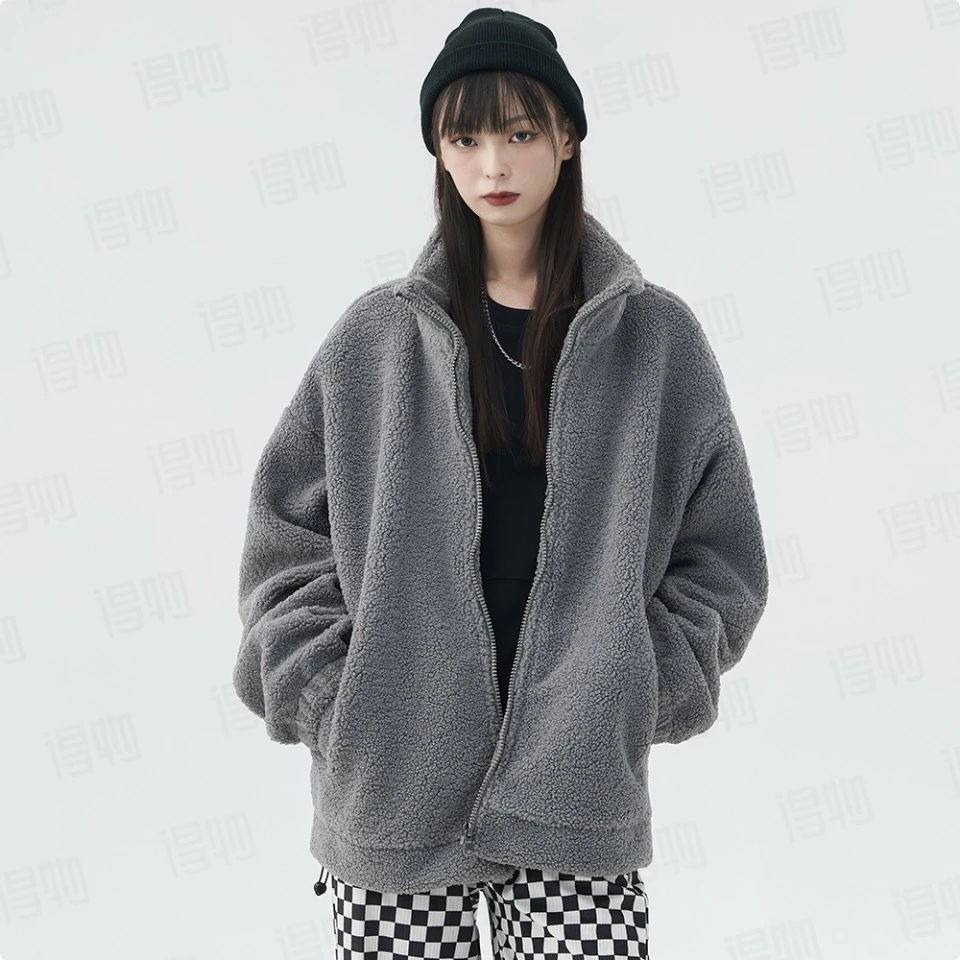 LOVY 基础款纯色加厚羊羔绒保暖宽松厚款夹克 男女同款 情侣款