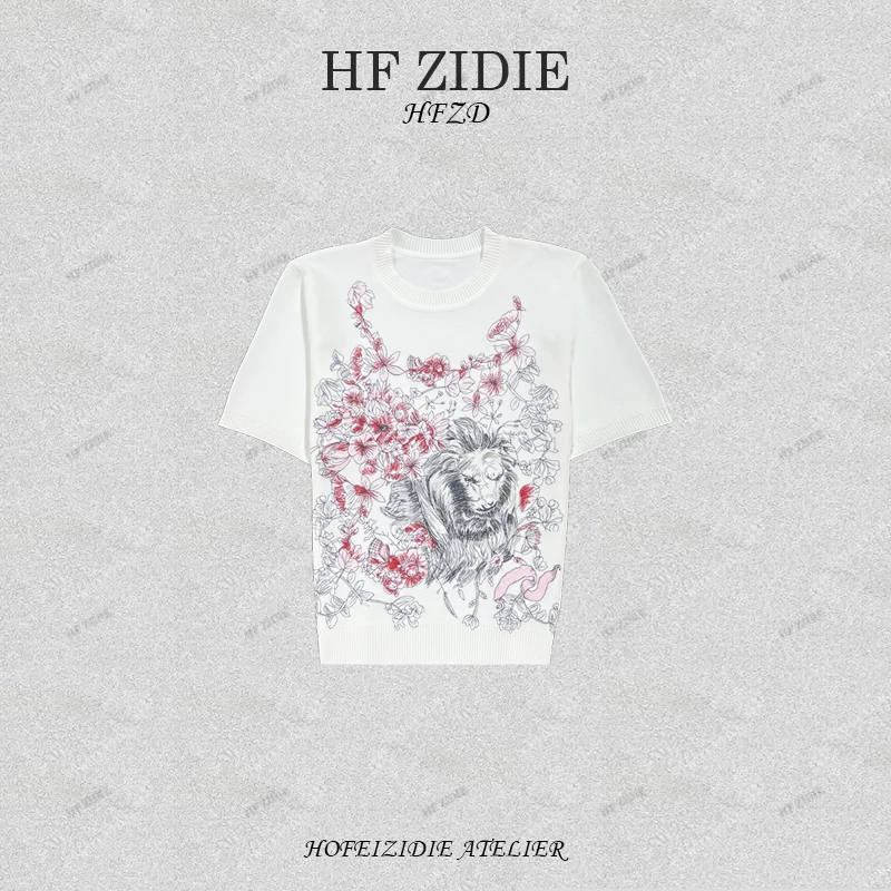 HF-ZIDIE轻奢高定花朵狮子头重工刺绣柔软高级气质针织上衣QW061