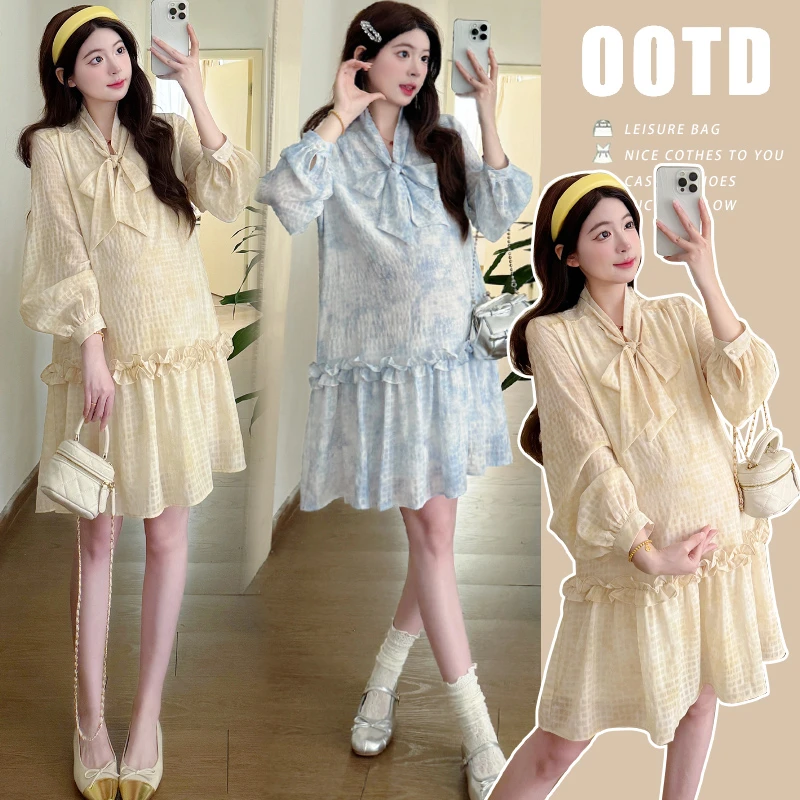 现货春夏款孕妇装印花宽松孕妇雪纺宽松孕妇连衣裙中长款