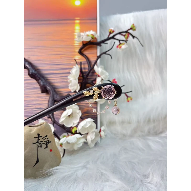 炑歌K360原创气质粉色流苏百搭款18公分发簪