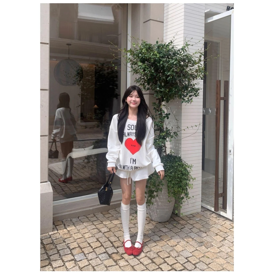 MB#现货高品质【曼巴棉300克】美式复古印花斜肩卫衣女秋冬宽松上